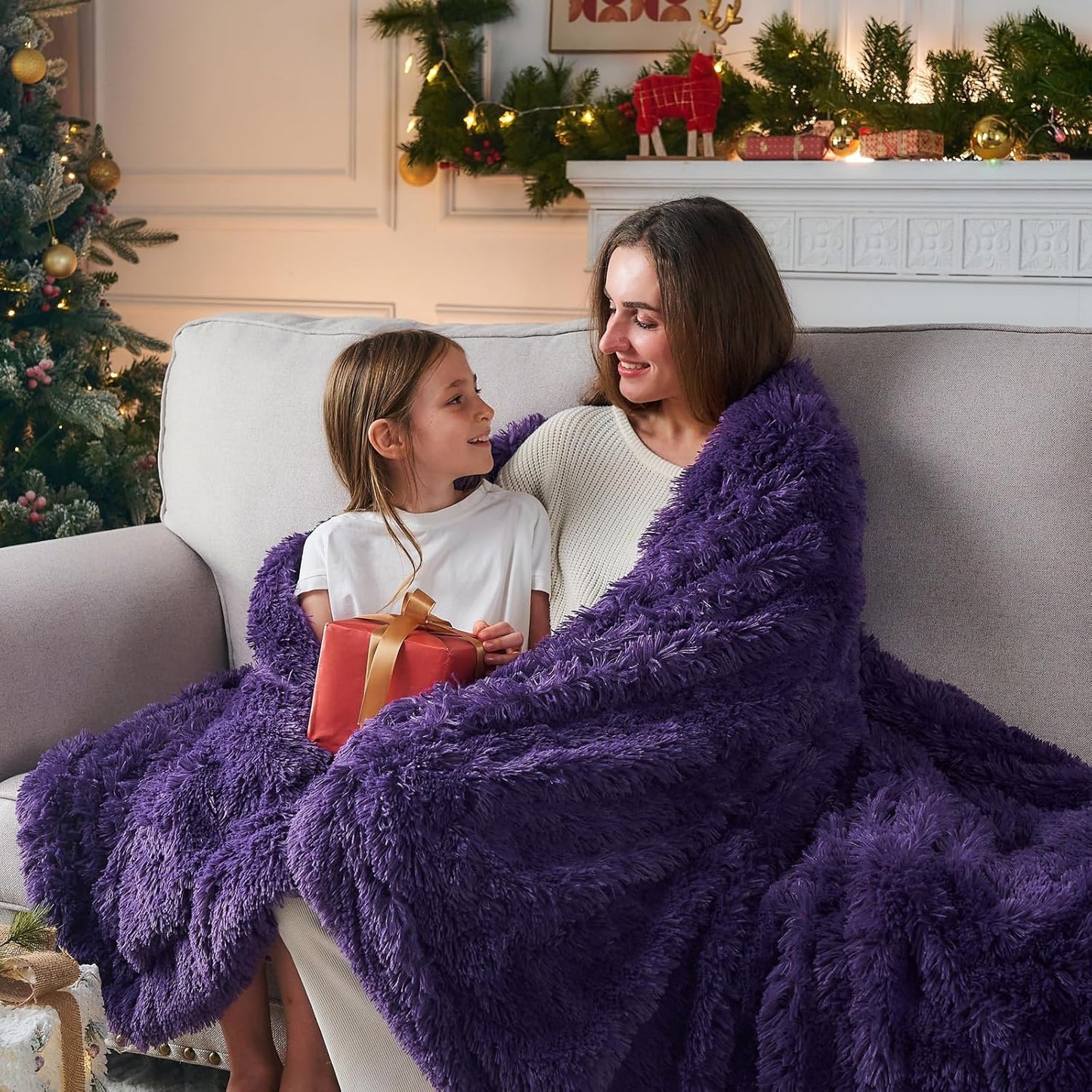 GONAAP Fuzzy Faux Fur Throw Blanket Twin Size Purple Super Soft Cozy Plush Fuzzy Shaggy Blanket for Couch Sofa Bed (Purple, Twin(60"x80"))
