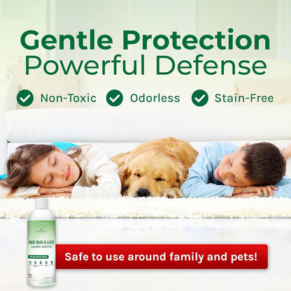 Lice and Bed Bug Laundry Additive - Environmentally Responsible, Odorless, and Stain-Free Liquid Laundry Treatment - Safe for Children and Pets - Any Water Temperature (32 Fl Oz)