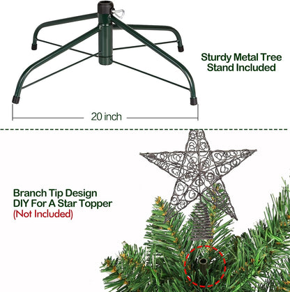 Hykolity 6 ft Prelit Christmas Tree, Artificial Christmas Tree with 250 Warm White Lights, 1032 Tips, Metal Stand and Hinged Branches