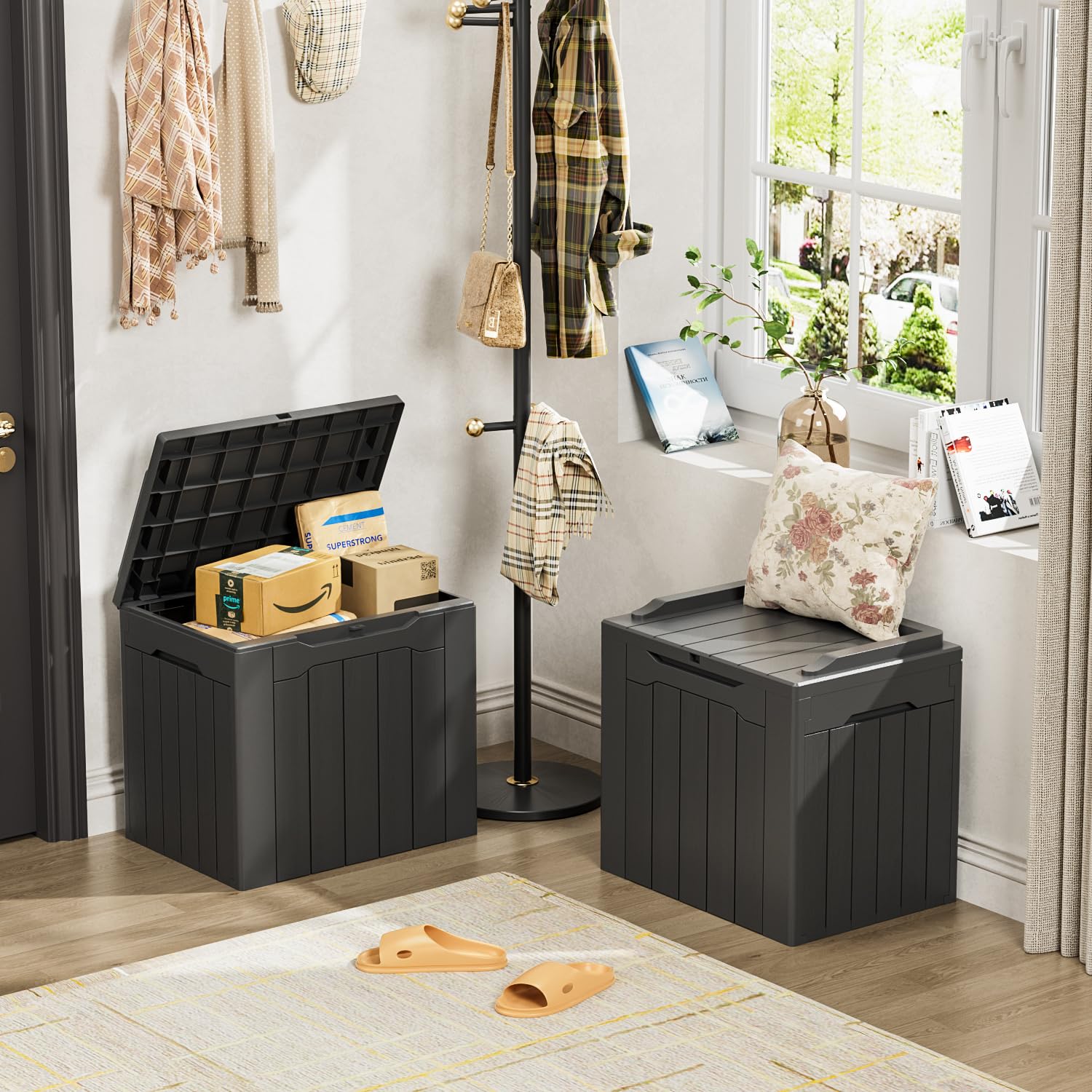 YESHOMY 30 Gal Plastic Storage Bins with Lid Stackable Box Organizers for Living Room, Office