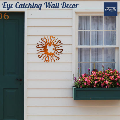 Riverside Designs Wacky Solar Moon Metal Wall Art Steel Outdoor Decor | Heavy-Duty and Waterproof | Made in USA (Copper, 36L x 36W)