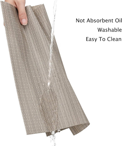 Myir JUN Placemats Set of 8, Vinyl Woven Placemats Place Mats Indoor Set of 8 Washable Table Mats Non-Slip Place mats for Dining Table (Golden Silver, Set of 8)