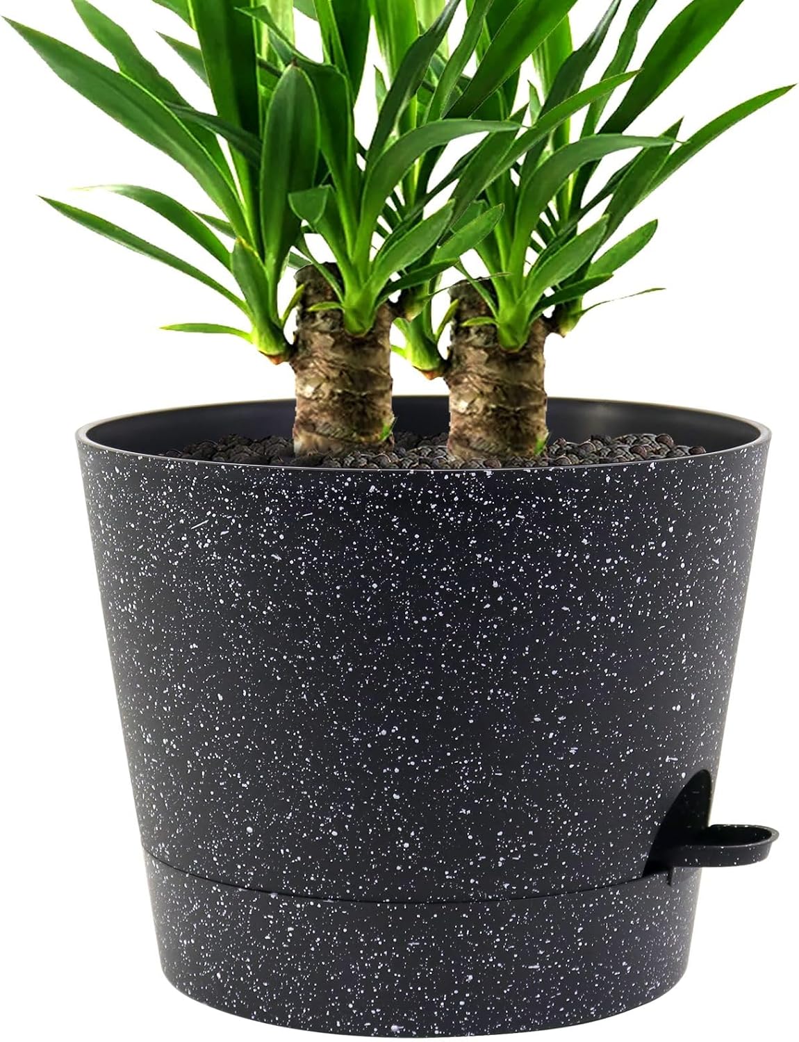 Self Watering Pots for Indoor Plants,12 inch Planters with Drainage Holes Plastic Flower Pots with Deep Reservoir, Black Speckles
