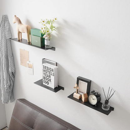 JOOM Black Floating Shelves for Wall Storage, Metal Wall Shelves for Living Room, Bathroom, Kitchen, 16” Display Shelves for Collectibles(2 PCS)