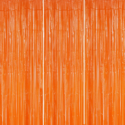3 Pack Foil Fringe Backdrop - Orange Shiny Tinsel Curtains for Party Decoration/Photo Booth Props - 3.3x8.2 FT Metallic Foil Backdrop for Birthday, Wedding, Graduation, Christmas.