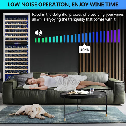 Dual Zone Wine Fridge Freestanding 175 Bottle, 24 Inch Large Capacity Built-in Wine Cooler Refrigerator with Upgraded Compressor Cooling and Intelligent Temperature Memory