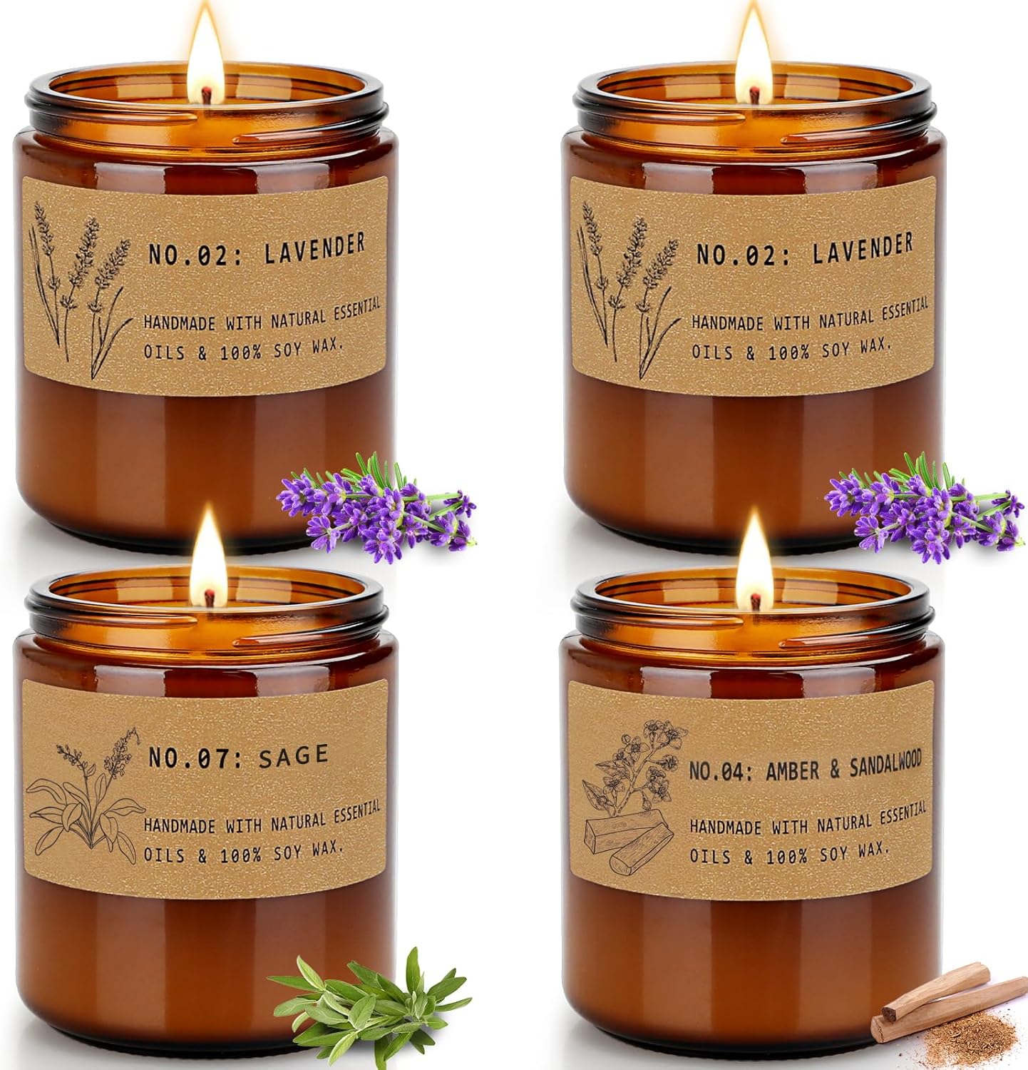 Aromatherapy Candles for Home Scented, Candle Gift Set for Stress Relief | Meditation | Yoga | SPA | Relaxing, Amber Jar Candles for Women, Birthday, Valentine, Mother's Day, 7.1 oz - Pack of 4