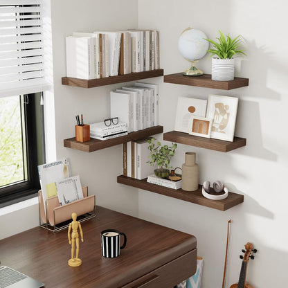 30 Inch Floating Shelves, 8 Inch Deep Floating Shelves for Wall, Hanging Shelf with Invisible Brackets, Deep Shelves for Bathroom, Bedroom, Living Room, Walnut, Set of 2