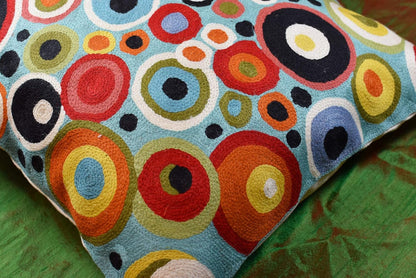 Turquoise Polka Dots Decorative Pillow Cover Contemporary Pillowcase Blue Modern Outdoor Chair Cushion Throw Sofa Couch Cushions Hand Embroidered Wool 18x18