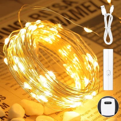 Lakumu 132FT(33 * 4) Fairy Lights Battery Operated, Rechargeable String Lights with Timer, Mini Twinkle Lights for Bedroom, Christmas Decorations, Wedding, Vine, Centerpiece Table Decor Warm White