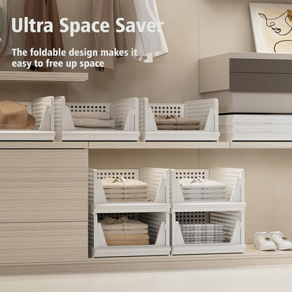 5 Pack Stackable Plastic Storage Basket Closet Organizer Bin Foldable Clothes Organizer Storage Drawer Shelf Container for Living room Bathroom Kitchen Office (3L+2S)