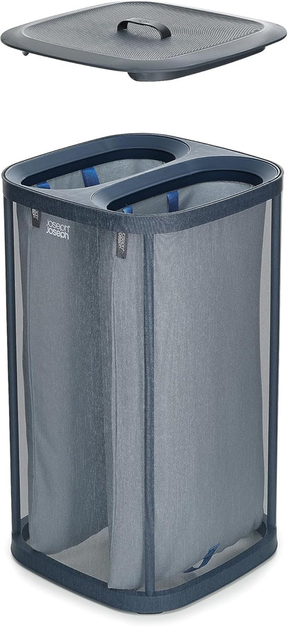 Joseph Joseph Tota 60 liter/15.8 gallon Laundry Hamper Separation Basket with lid, 2 Removable Washing Bags with Handles- Carbon Black