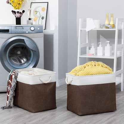 Bidtakay Baskets for Organizing Set of 2 Extra Large Fabric Storage Bins 17x12x15 in Collapsible Laundry Baskets Blanket Basket with Soft Handles Rustic Decorative Stair Basket Dog Toy Bins