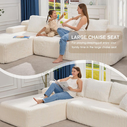 Hobestluk Modular Sectional Sofa Couches 108" L-Shape Couch 3 Seat Modular Sofa Memory Foam Sectional Couches for Living Room, Boneless Couch with Oversized Chaise (White, Left Facing)