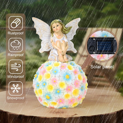 Solar Flower Fairy Garden Decor-Outdoor Fairy Statue-Garden Fairy Figurine Decor for Outside Patio Lawn Yard Porch Ornament,Resin Fairies Statues Decorations,Tall 7.8 Inches, White