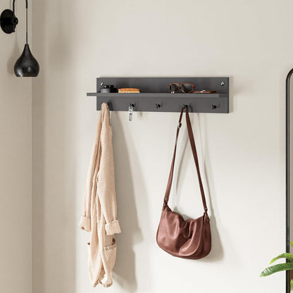 Modern Wall-Mounted Coat Rack with Shelf and Hooks - Wooden Entryway Organizer (Grey)