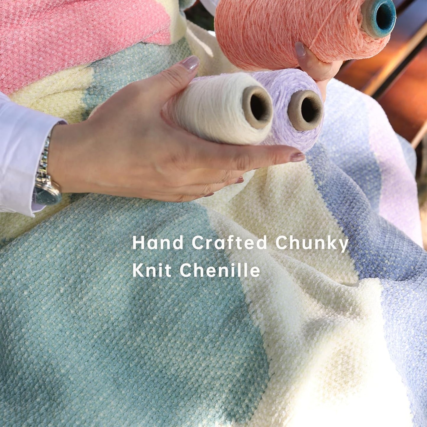 Soft Chenille Yarn Throw 36"x48", Handmade Knit Throw Blanket, for use in All Seasons, Soft Cozy Warm Knitted Blanket for Bed Sofa, Couch Chair, Living Room(1.37Ib)