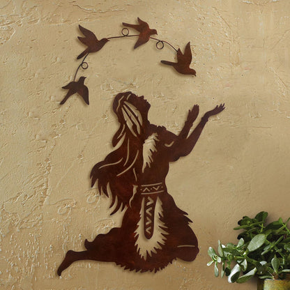 Native American Southwest Metal Wall Art Elf Woman West Indian Style Set of 2