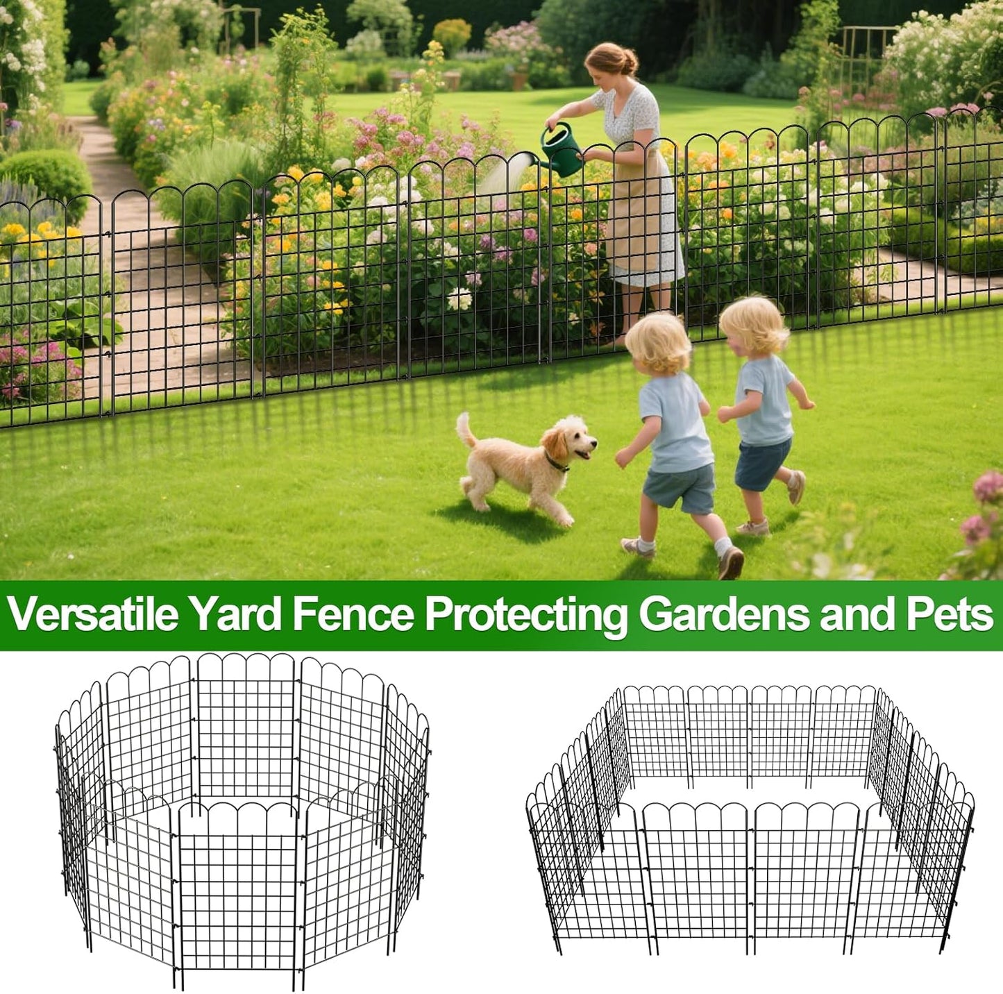 12 Panels Tall Garden Fence Animal Barrier with Gate - 40 in H x 26 ft L, Dog Fence Outdoor for Yard, Rustproof Metal Temporary Fences for Dogs Rabbits, No Dig Pet Fences for Garden, Patio, Flower Bed