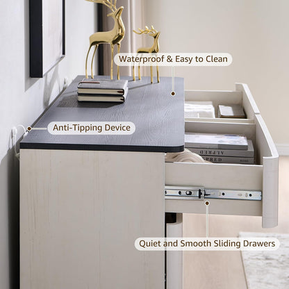 8 Drawer Dresser for Bedroom, 52 Inch Wide Modern Chest of Drawers, Push-to-Open Wood Storgae Organizer with Large Drawers for Bedroom, Living Room, Hallway, Off White