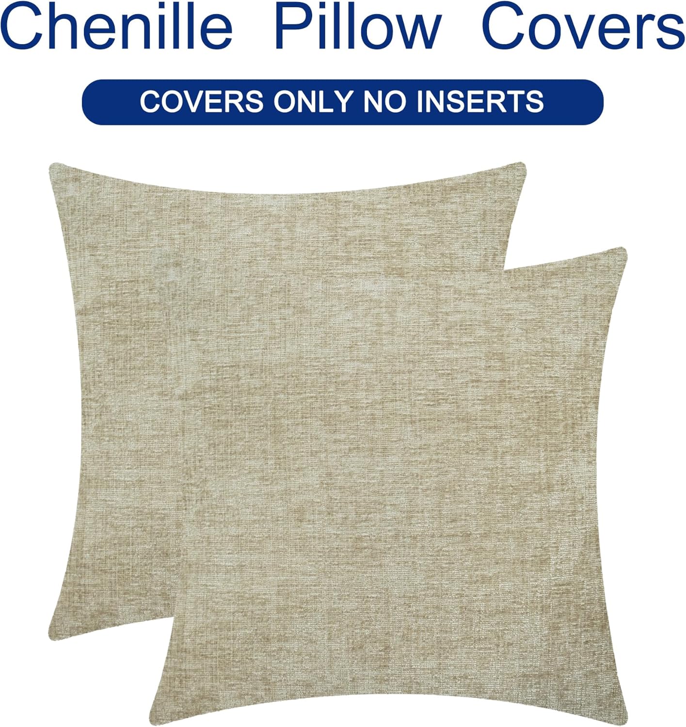 CaliTime Throw Pillow Covers Decorative 26 X 26 Inches Pack of 2 Cozy Chenille Cushion Cases for Couch Sofa Bed Living Room Home Light Taupe