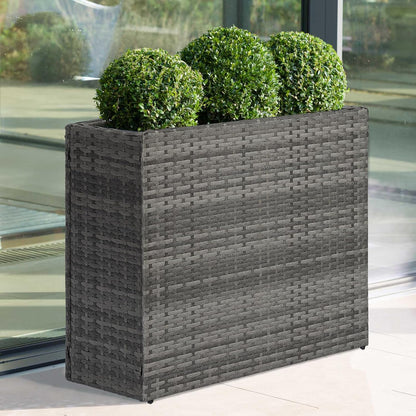 LEWIS&WAYNE Large Rectangular Block Planter Box Handmade Wicker Tall Planters for Outdoor Plants with Removable Liners Modern Planter for Indoor Outdoor Patio Deck - Gray, 32''x11''x24''