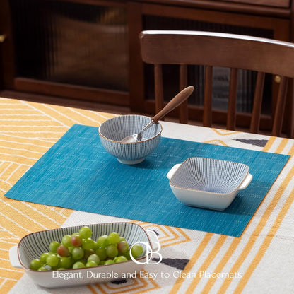 Placemats Set of 12 - Easy Clean Woven Vinyl Placemats for Dining Table, Indoor/Outdoor Place Mats, Washable PVC Table Mats（Teal Blue）