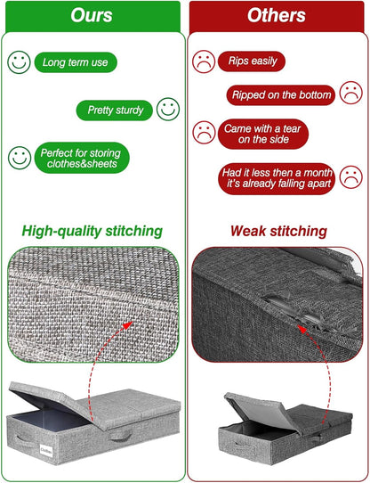 punemi Under Bed Storage With Lids, 2 Pack Large Underbed Storage Containers Clothes W/ 3 Handles, Foldable Low Profile Stackable Drawer Organizer Bins Box for Blanket Shoe Bedroom, 31.1*15.7*6inch