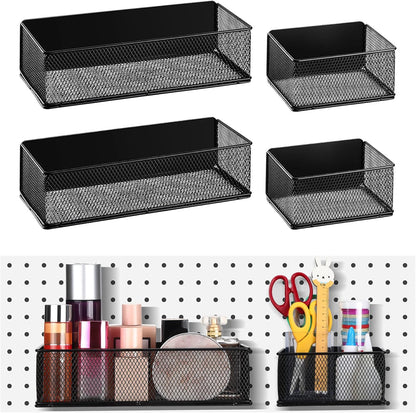 Tioncy 4 Pcs Magnetic Storage Bin Magnetic Locker Organizer for Pegboard Refrigerator Shelves Basket Container Wire Storage Holder for Kitchen Home Whiteboard(Black,10.6''l, 6.2''l)
