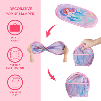 Disney Little Mermaid Ariel Pop-Up Hamper,Collapsible Laundry Basket with Sturdy Handles