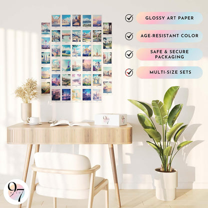 97 Decor Vintage Travel Posters Wall Art - Retro Travel Decor For Home, Travel Art Prints For Wall Decor, Around World Travel Collage Destination Pictures Famous City Artwork For Classroom (4x6)