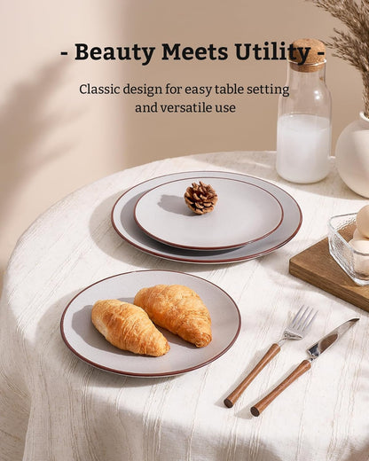 Famiware Venus Plates and Bowls Sets, 18 Pieces Stoneware Dinnerware Sets, Speckled Dishes Set for 6, Microwave and Dishwasher Safe, Matte Light Grey