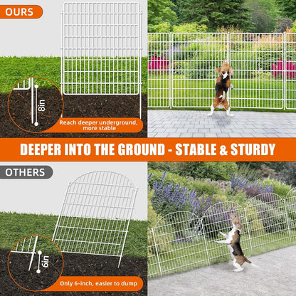 10 Panels No Dig Fence with Gate, 32 in(H) X 24 ft(L) Garden Decorative Fence Animal Barrier for Dogs, Rustproof Metal Garden Edging Border for Outdoor, Yard, Patio, White