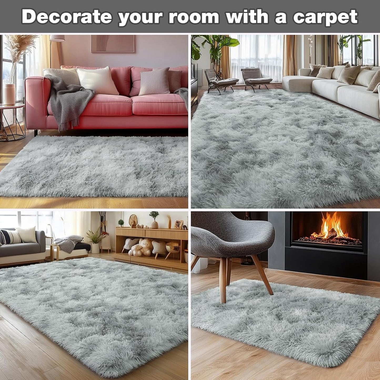 Rezutan Rugs for Living Room, Area Rug 5x7 Fluffy Rug Carpet, Soft Shaggy Modern Floor for Kids Boys Girls Bedroom, Plush Fuzzy Dorm Rug,Grey Tie-Dyed