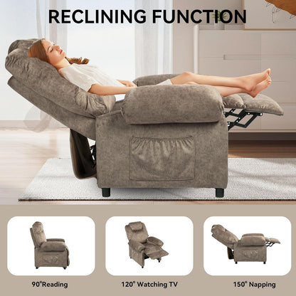 KCREAM Massage Recliner Chair with Heat,Overstuffed Fabric Recliner Chairs with Heating,Small Recliner for Living Room Bedroom, Manual Reclining Single Sofa Recliners Lounge Chair for Adult,Brown