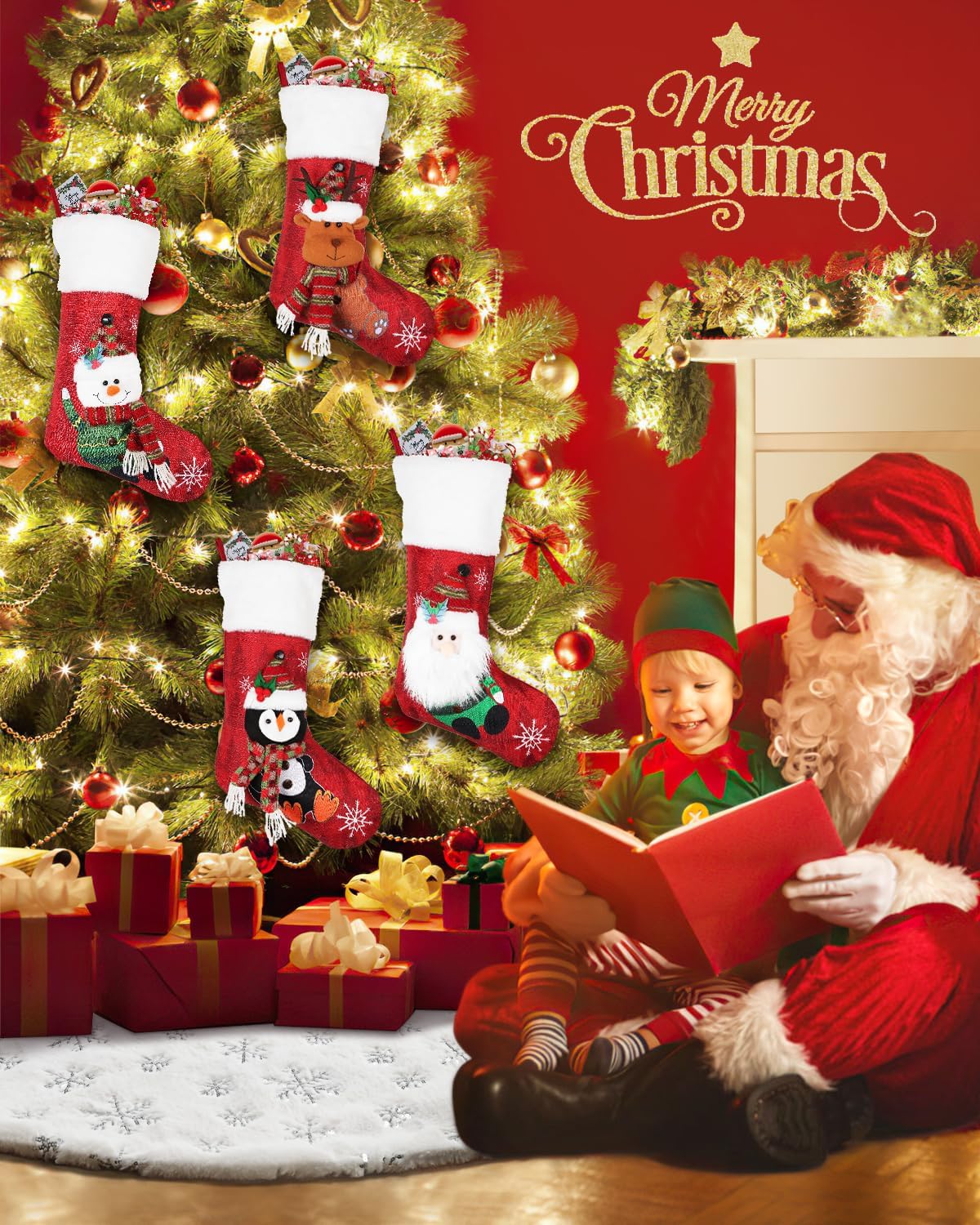 COOLWUFAN 72 Inches Christmas Tree Skirt for Xmas Tree Holiday Party Decorations White Plush Silver Sequin Snowflake (Silver)