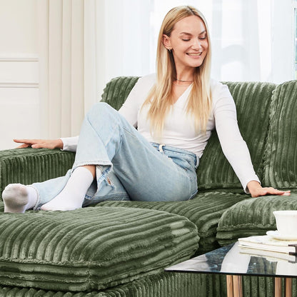 Belffin Modular Sectional Sofa with Sleeper Sofa, Oversized Cloud Couch with Extra Deep Seat, Upholstered 6 Seat Sectional Couches for Living Room, Plush Corduroy Green