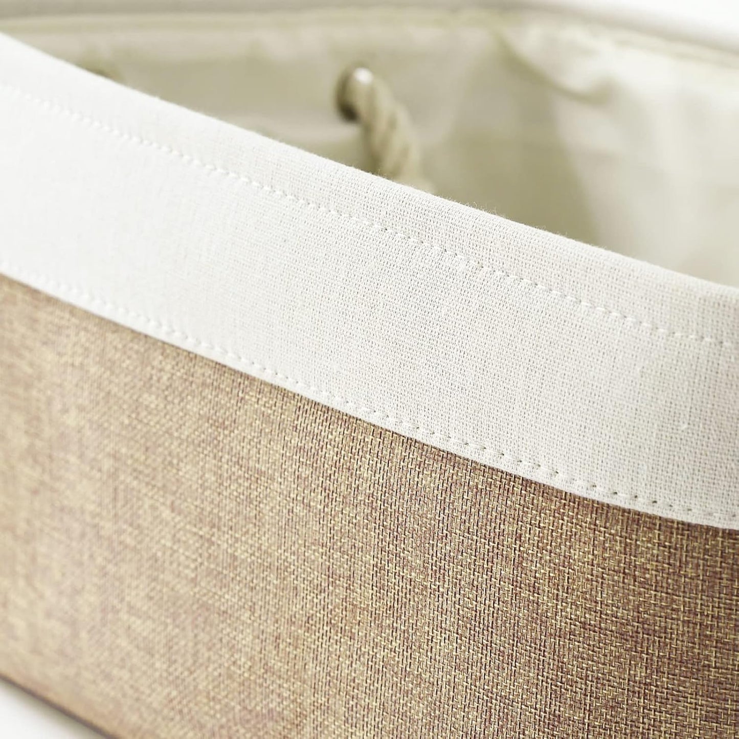 Fabric Storage Baskets - Rectangular Baskets for Organizing Fabric, Shelves & Decorative Use (White & Khaki)