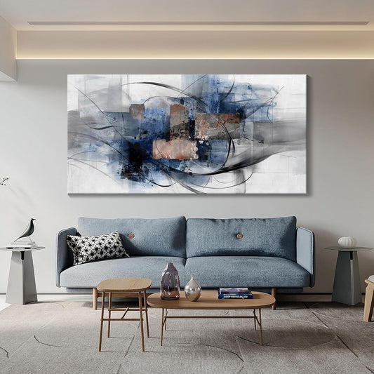 Mofutinpo Black and Blue Abstract Wall Art: Large, Modern Canvas Wall Art for Living Room, Bedroom, Office Decorations - Blue, Grey, Black and White Wall Decor Paintings & Pictures 20×40