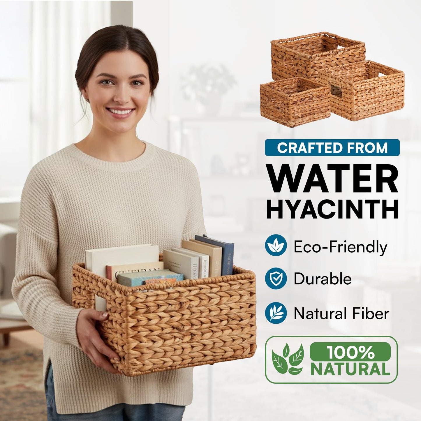 Honey-Can-Do Banana Leaf Storage Baskets –Water Hyacinth Woven Basket, Decorative Baskets for