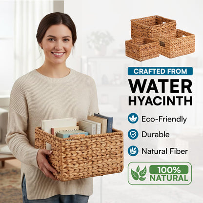 Honey-Can-Do Banana Leaf Storage Baskets –Water Hyacinth Woven Basket, Decorative Baskets for
