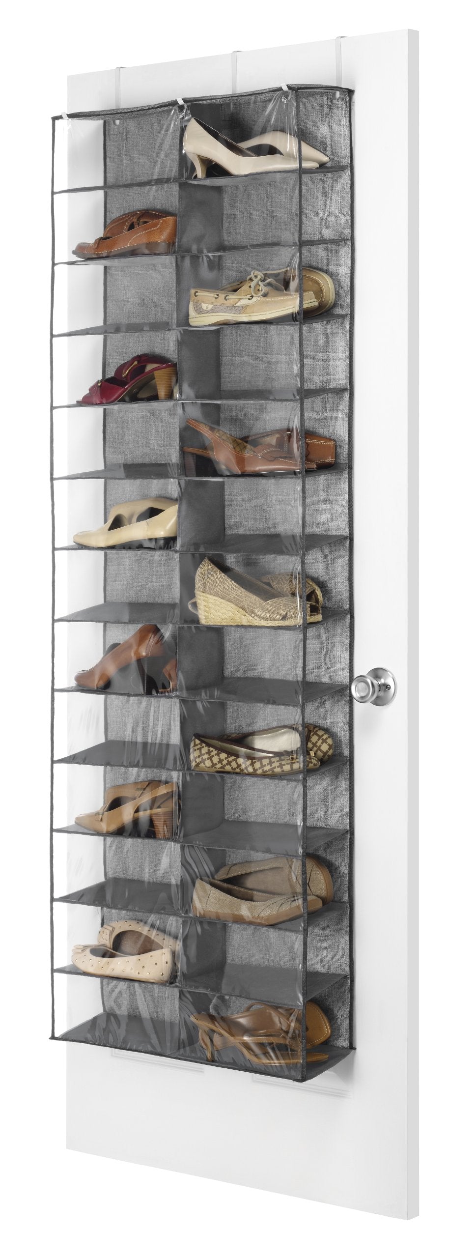 Whitmor Over The Door Shoe Shelves - 26 Sections - Crosshatch Gray & Hanging Boot File - Hanging