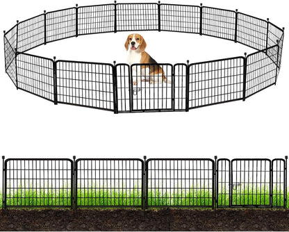 ADAVIN 24 in(H) Garden Fence with Gate, 14 Panels Heavy Duty Iron Metal Animal Barrier Fence, Camping Fence, Garden Fences and Borders for Dogs,Total 34.5 Ft(L), Black