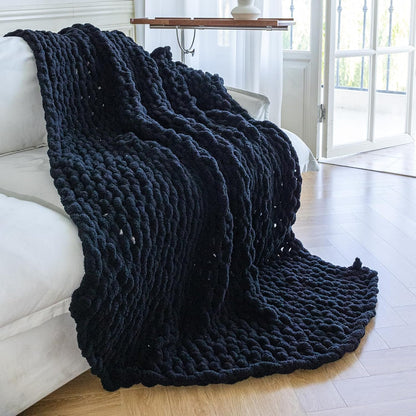 Chunky Knit Blanket - Luxury Soft Cozy 50 * 60 Throw Blanket,100% Woven Blanket Rope Knot Throw Blanket for Couch, Sofa, Home Decor, Gift - Machine Washable（Black）
