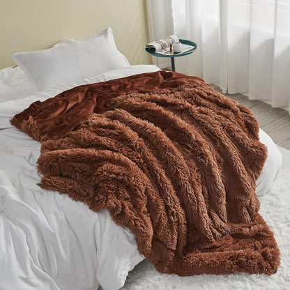GONAAP Fuzzy Faux Fur Throw Blanket Twin Size Coffee Super Soft Cozy Plush Fuzzy Shaggy Blanket for Couch Sofa Bed (Coffee, Twin(60"x80"))