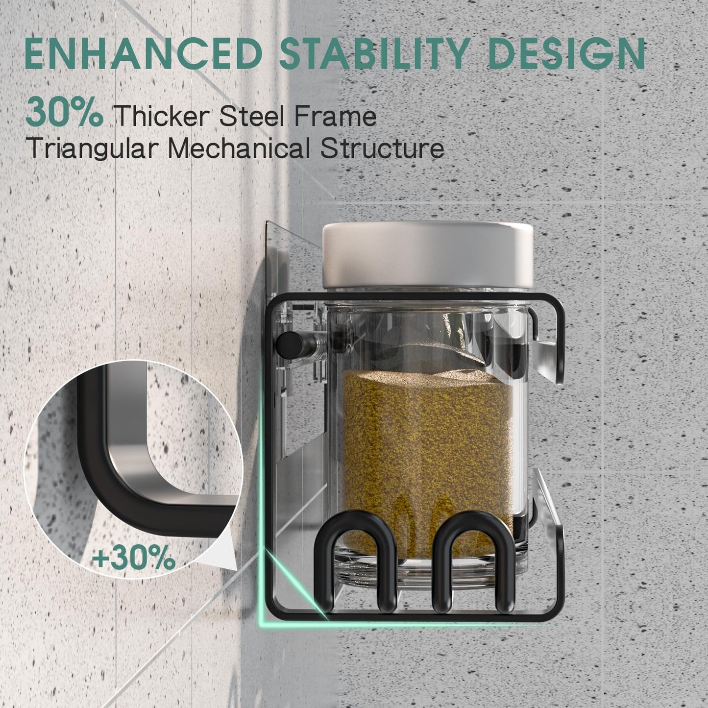 LUCYCAZ 4 Pack Wall Mounted Spice Rack with 16 Hooks, Spice Organizer Shelf for Stove Cabinet Pantry Door,Screw or Adhesive Spice Shelf Hanging Wall Spice Rack in Kitchen and RV (Black, 4 PACK)