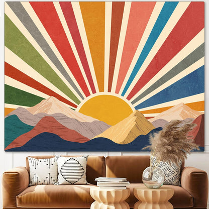 Aipon Vintage Sun Tapestry for Classroom Rainbow Boho Sunshine Sunset Tapestries Wall Hanging Aesthetic Tapestrys for Living Room Dorm 80'' × 60''
