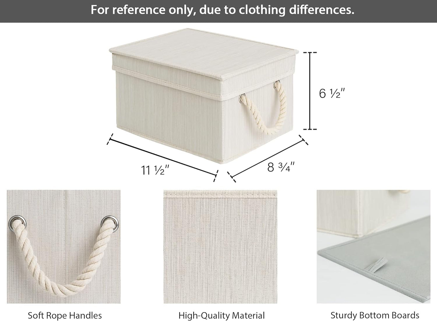 StorageWorks Storage Bins with Lids, Decorative Storage Boxes with Lid and Soft Rope Handles, Foldable Storage Baskets for Closet, Shelves, Stackable, Ivory and White, Medium, 3-Pack