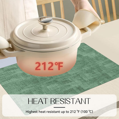 Romanstile Reversible Vinyl Placemats Set of 6, Faux Leather 100% Waterproof Oil-proof Wipeable Place Mats, Heat Resistant Dual Sided Table Mats for Kitchen/Dining/Party (Grey DarkGreen, 12 x 17 Inch)