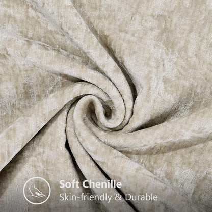 decorUhome Chenille Soft Throw Pillow Covers 12x20 Set of 2, Lumbar Velvet Farmhouse Neutral Decorative Euro Pillow Covers with Stitched Edge for Couch Sofa Bed Home Decor, Beige